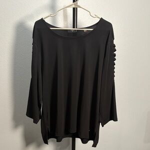 Tahari Black Women's Blouse with Ruched Sleeves